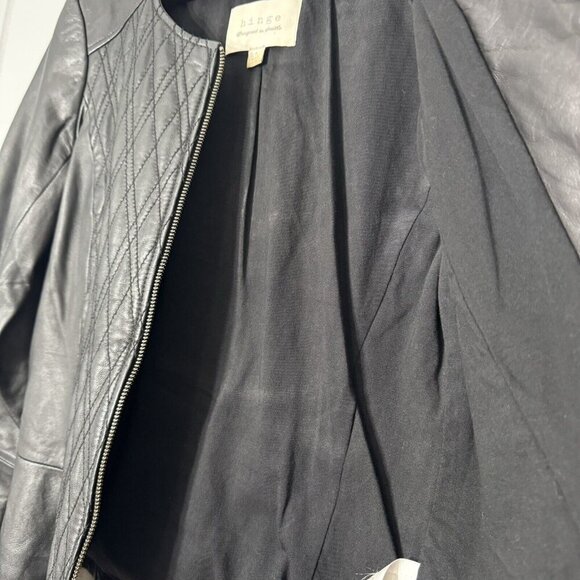 HINGE Seattle Nordstrom’s Diamond Quilted Leather Jacket Zip Black Size Small - Picture 9 of 13